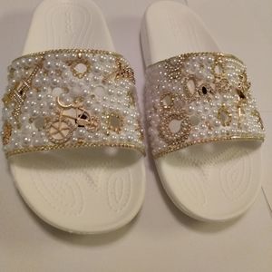 Price is firm! Custom made white/ gold croc slides